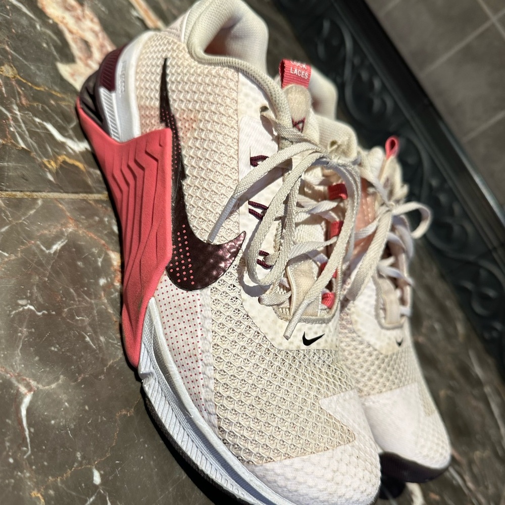 Nike Cream and Red Athletic Shoes